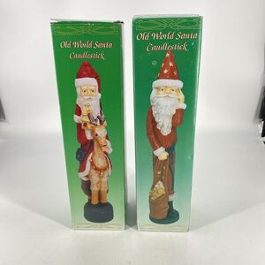 Set Of 2 Vintage Old World Santa Clause Candlestick Holders 13” Original Boxes
